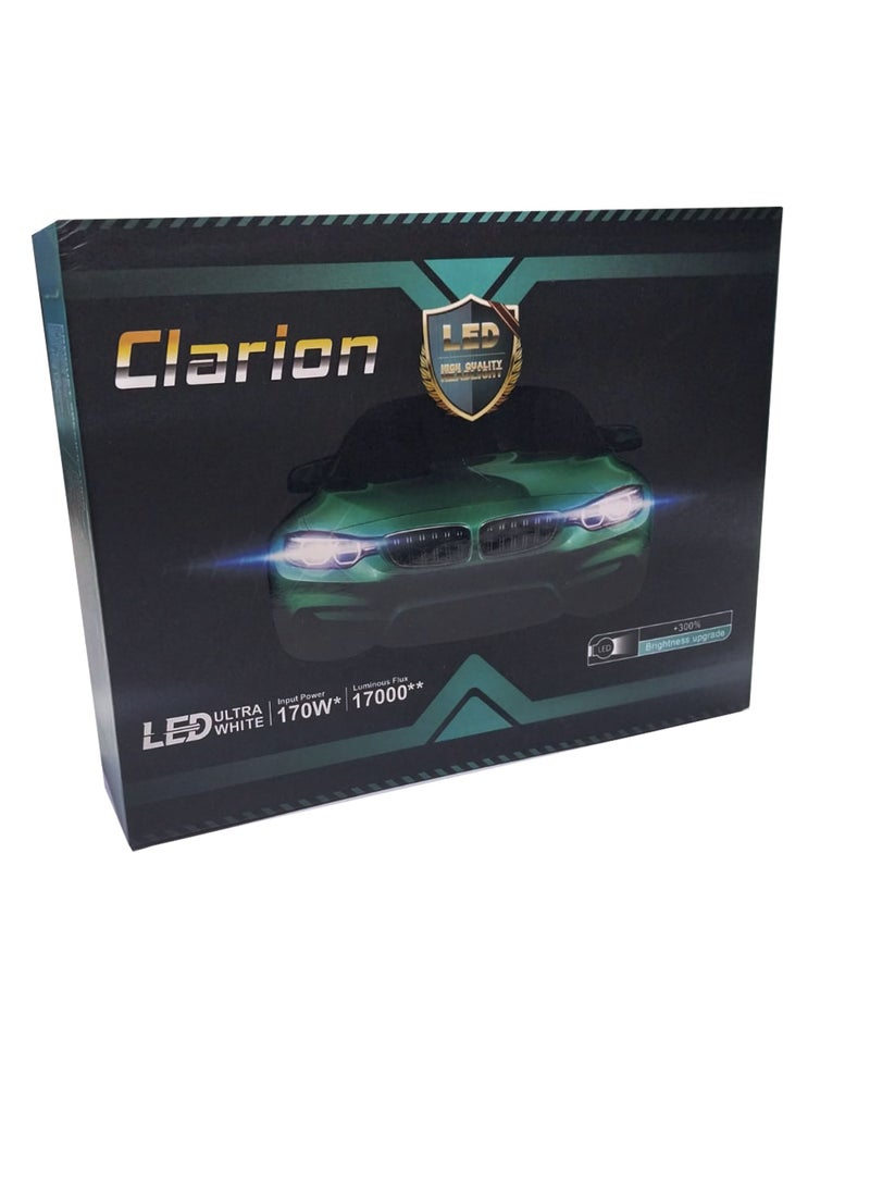 طقم LED للسيارة كلاريون H11 إضاءة أمامية LED بيضاء  *-2 قطعة LED *-2 قفازات  *-17000 ليمونة  *-85*2 واط  *-12 فولت  *-6000 كلفن - Image 3