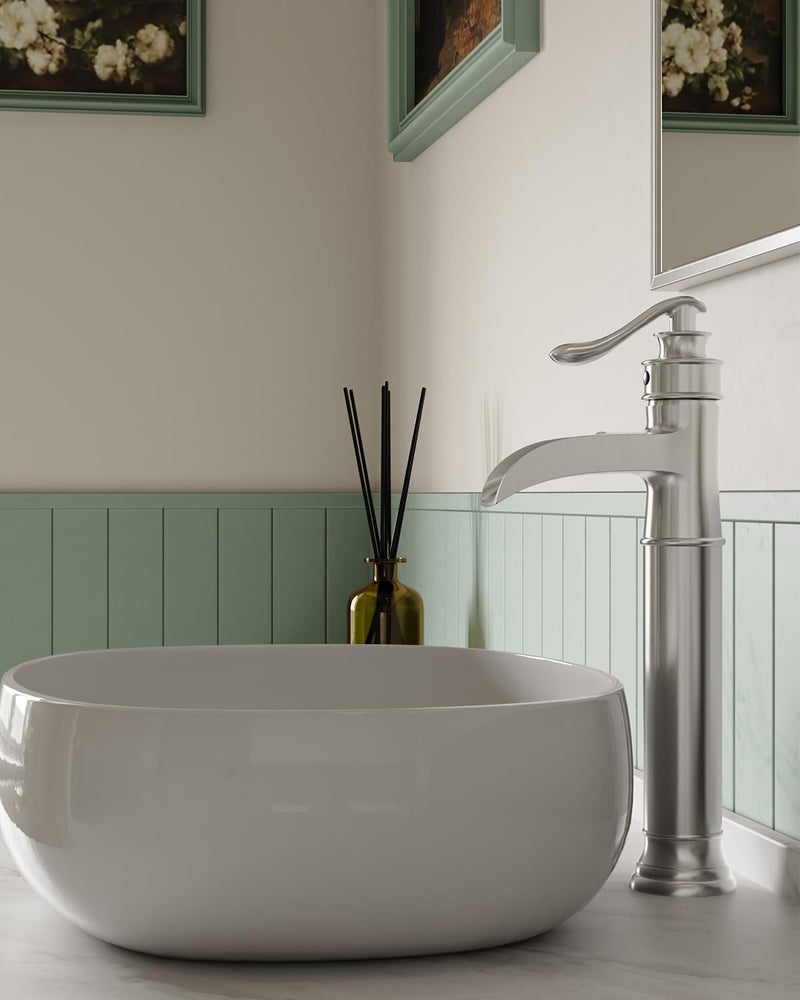 BWE Waterfall Vessel Sink Faucet Brushed Nickel Bathroom Faucet Single Handle Tall Single Hole Bathroom Sink Faucet Commercial Mixer Tap with Pop Up Drain Assembly and Supply Line - Image 2