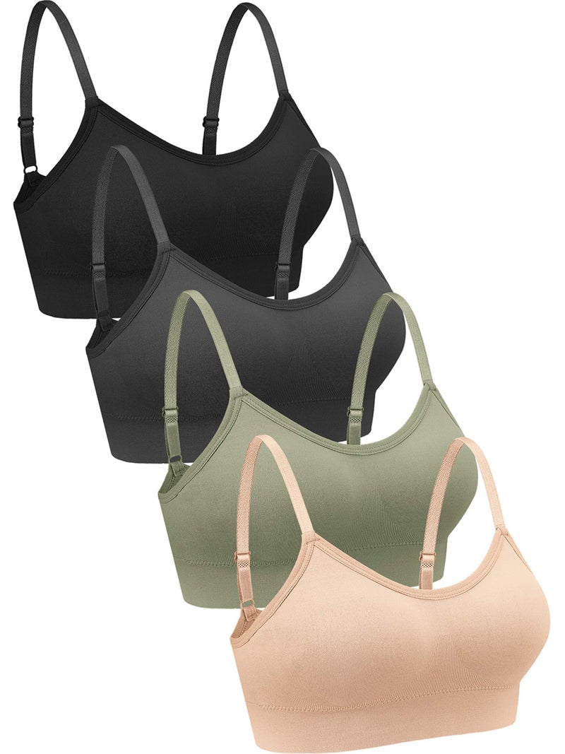 Geyoga 4 Pieces Neck Bralettes Wireless Cami Bra Tank Top Sports Bra for Women Girls(Medium,Black, Green, Dark Grey, Pink) - Image 1