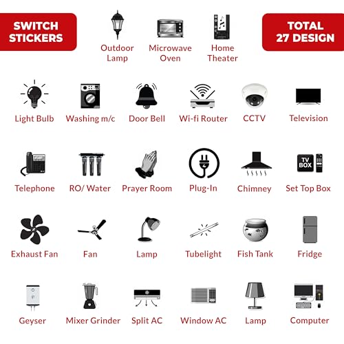 True Flair Trueflair Stickers for Switch Board for Home Wall Switches, Contain All Common Switch Stickers (Transparent Black & White) - Image 2