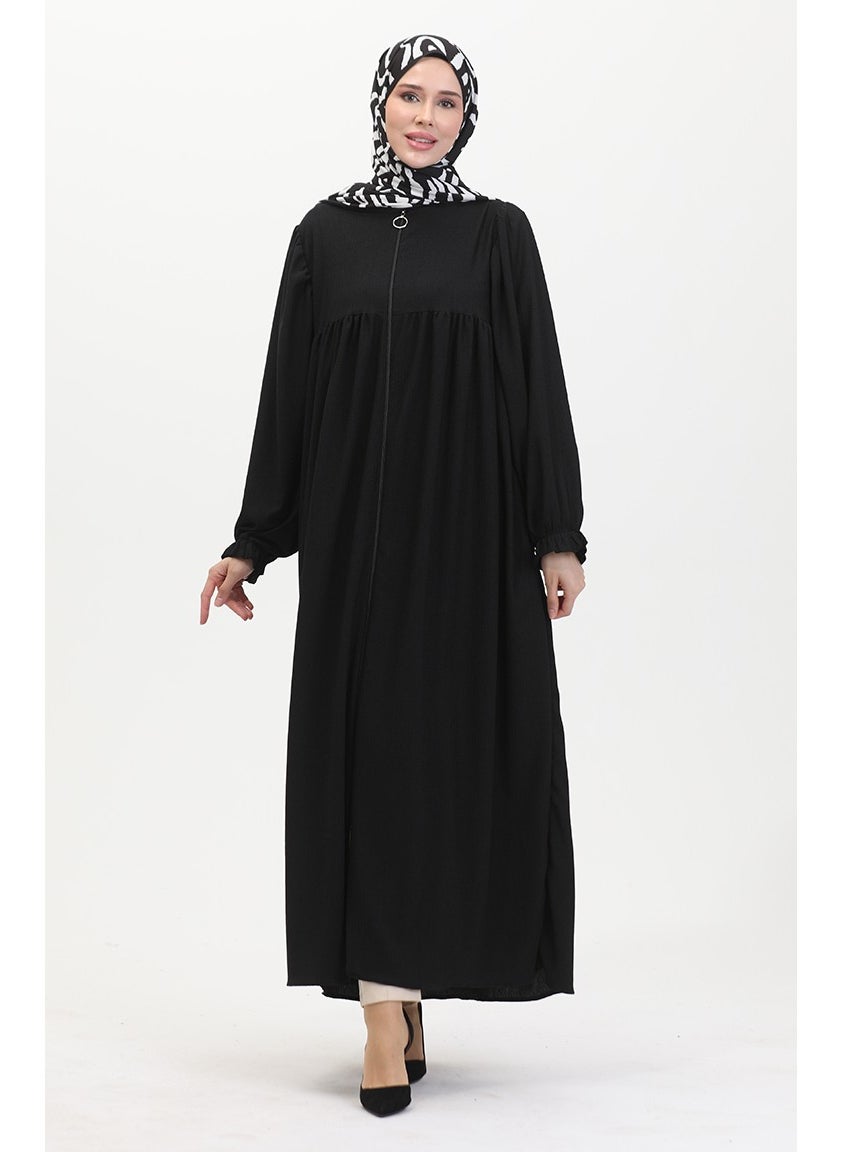 Sefa Merve - Robe Pleated Abaya 1052-02 Black - Image 1