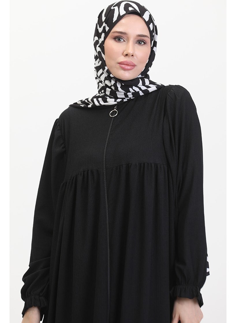 Sefa Merve - Robe Pleated Abaya 1052-02 Black - Image 1