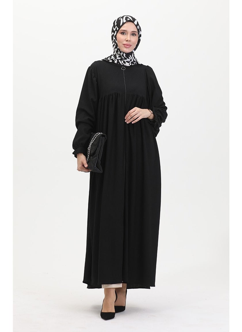 Sefa Merve - Robe Pleated Abaya 1052-02 Black - Image 1