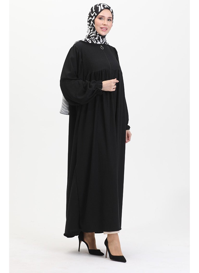 Sefa Merve - Robe Pleated Abaya 1052-02 Black - Image 1