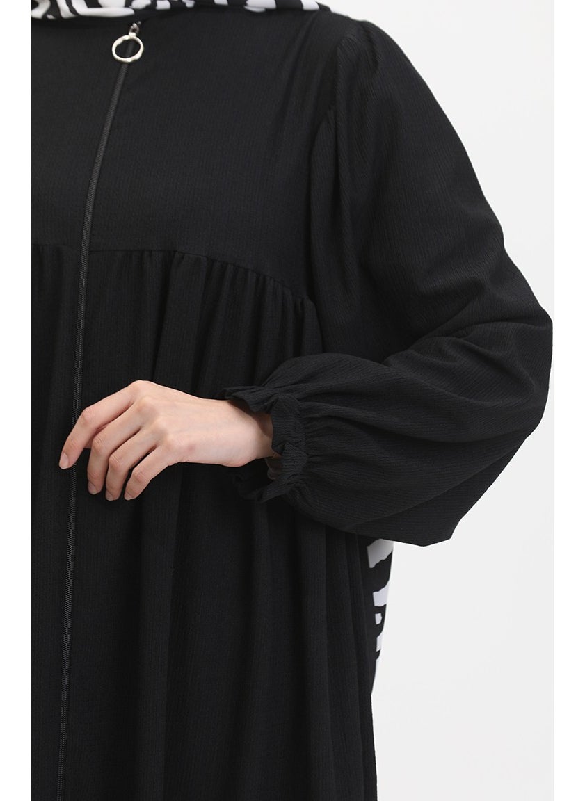 Sefa Merve - Robe Pleated Abaya 1052-02 Black - Image 1