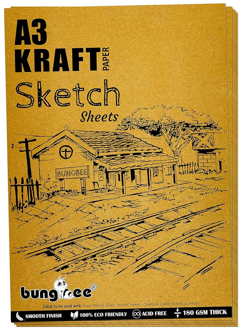 Bungbee Bungbee A3 Kraft Paper Sheets 180 GSM Pack of 20 Sheets for Craft DIY Sketch work Unleash Your Artistic Potential  - Image 1
