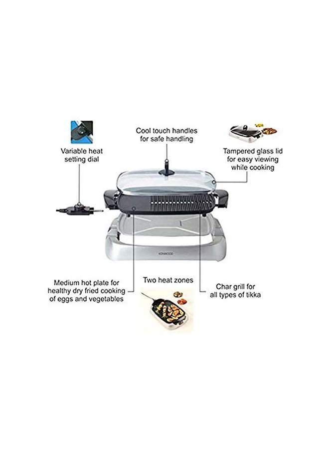 KENWOOD Health Grill, Glass Lid, Variable Temperature Control, Drip Tray, Oil Draining Channels 2000 W HG266006 Silver - Image 3