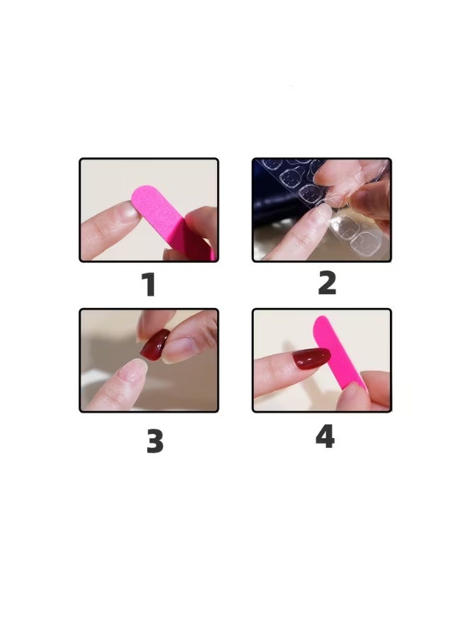 Goolsky 24pcs Pink White French Tip Press On Nails, Mid Squvoal Fake Nails Glossy Full Cover Butterfly And Glitter Powder Stick On Nails, Acrylic Nails For Women - Image 3