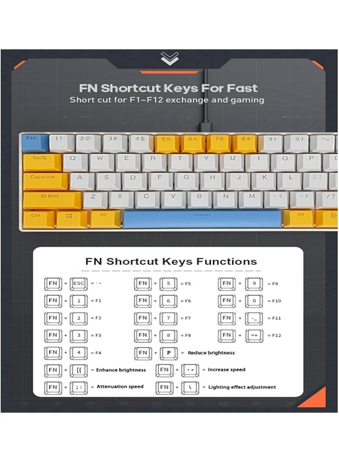 61 Keys Rgb Gaming Keyboard 60% Mini Wired Waterproof With Anti Ghosting Keyboard And Three Color Keycaps With Red Switch For Gamers(White Yellow And Blue) - Image 4