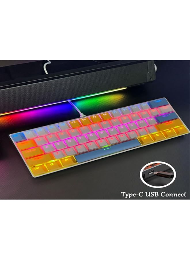 61 Keys Rgb Gaming Keyboard 60% Mini Wired Waterproof With Anti Ghosting Keyboard And Three Color Keycaps With Red Switch For Gamers(White Yellow And Blue) - Image 5