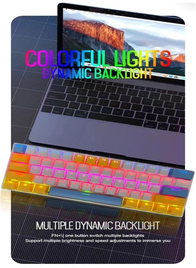 61 Keys Rgb Gaming Keyboard 60% Mini Wired Waterproof With Anti Ghosting Keyboard And Three Color Keycaps With Red Switch For Gamers(White Yellow And Blue) - Image 2