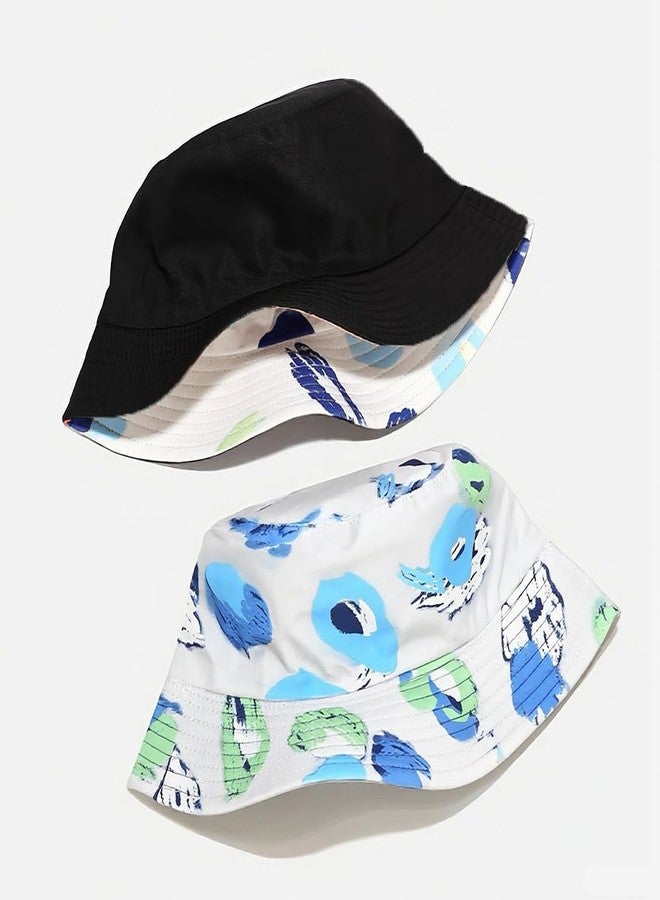 Ptduabenlu Bucket Hat for Women Men Beach Sun Hat Fishing Hat Double Side Wear Reversible Fisherman Hat White - Image 5