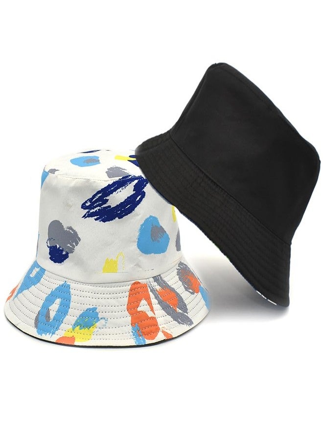 Ptduabenlu Bucket Hat for Women Men Beach Sun Hat Fishing Hat Double Side Wear Reversible Fisherman Hat White - Image 2