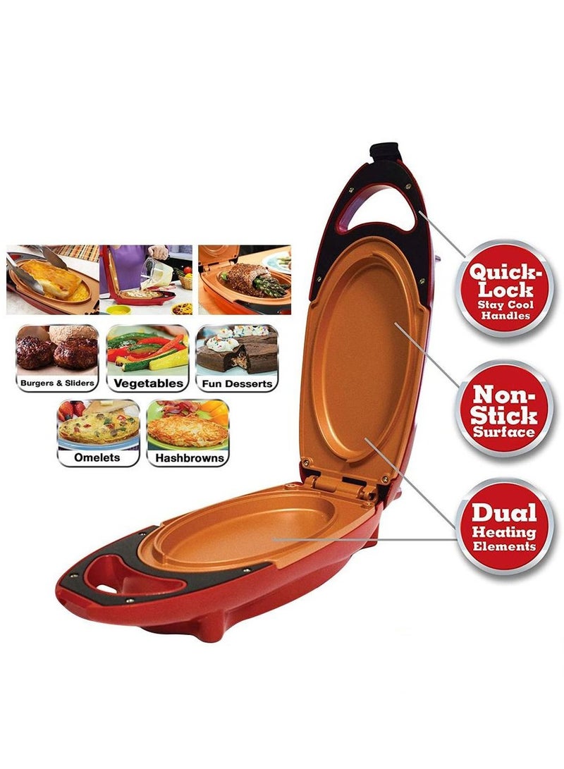 Red Copper 5 Minute Chef Double-Sided Copper-Infused Grill Pan with Non Stick Anti Scratch Surface for Making Delicious Omelet - Image 2