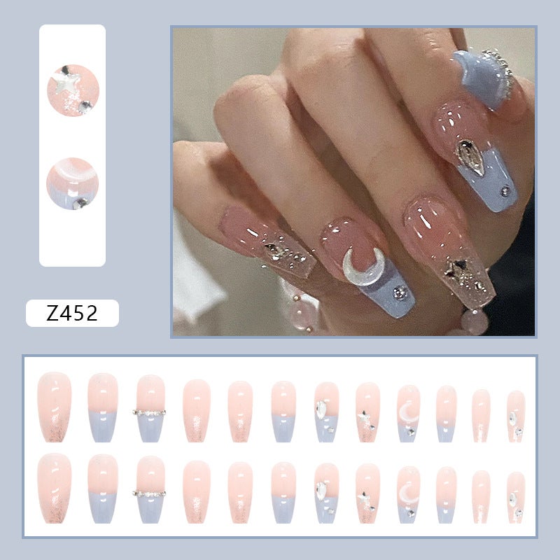 طقم أظافر صناعية قابلة لإعادة الاستخدام بتصميم بحري ملحي أزرق - موديل Z452 - Image 3