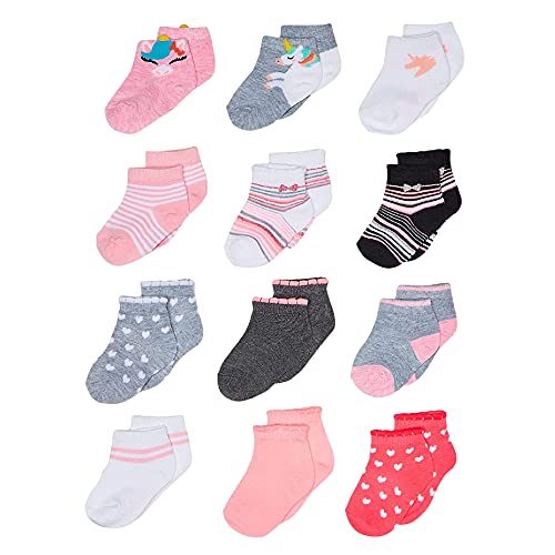 Cherokee Girls 12 Pack Shorty Casual Sock, Unicorn Hearts, 12-24 Months US - Image 1