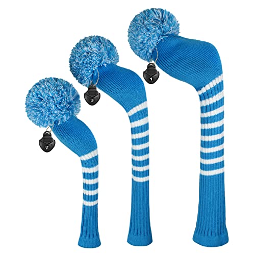 Scott Edward Blue White Stripes Golf Club Covers Set of 3 fit for Driver Wood(460cc), Fairway Wood, Hybrid(UT), for Men/Women Golfers, Individualized Looking (Blue White Stripes) - Image 1