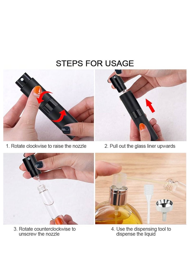 2 Pcs 8ml Portable Mini Perfume Atomizer Empty Refillable Spray Bottle with 3 Types Refill Tools Pocket Travel Perfume Sample Bottles