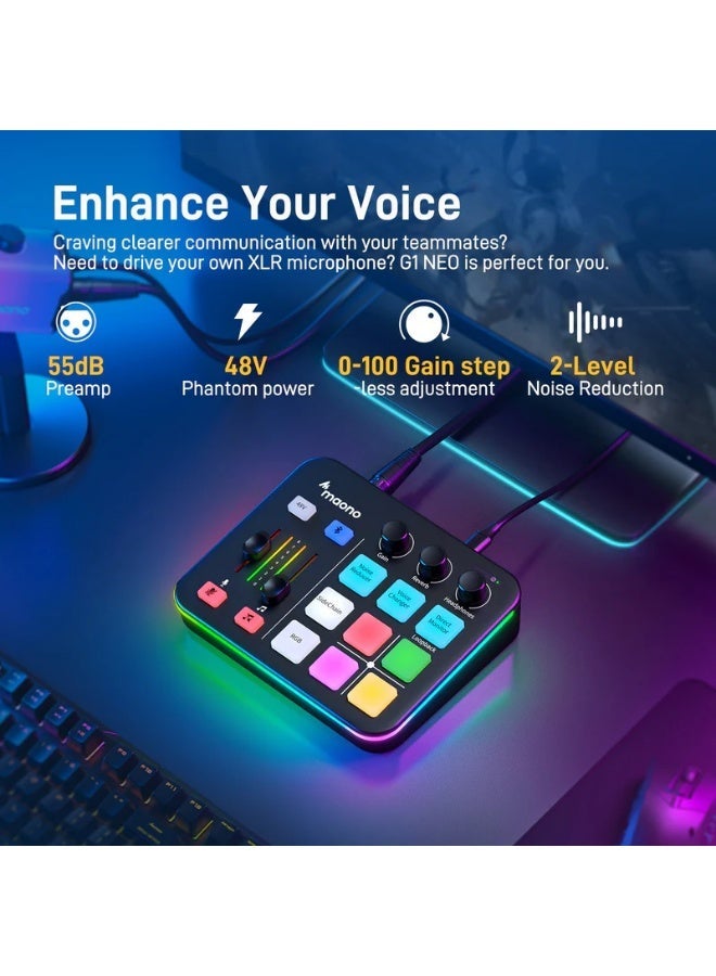 MAONO G1 NEO Professional Gaming Audio Interface & Streaming Mixer | XLR Input, 48V Phantom Power, RGB Lighting, Voice Changer & Sound Pads | Compatible with PS5, PC, Mac, Mobile Devices & Live Streaming - Image 2