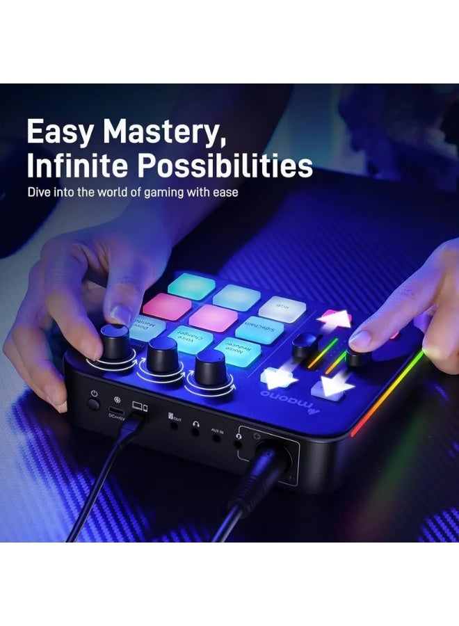 MAONO G1 NEO Professional Gaming Audio Interface & Streaming Mixer | XLR Input, 48V Phantom Power, RGB Lighting, Voice Changer & Sound Pads | Compatible with PS5, PC, Mac, Mobile Devices & Live Streaming - Image 3