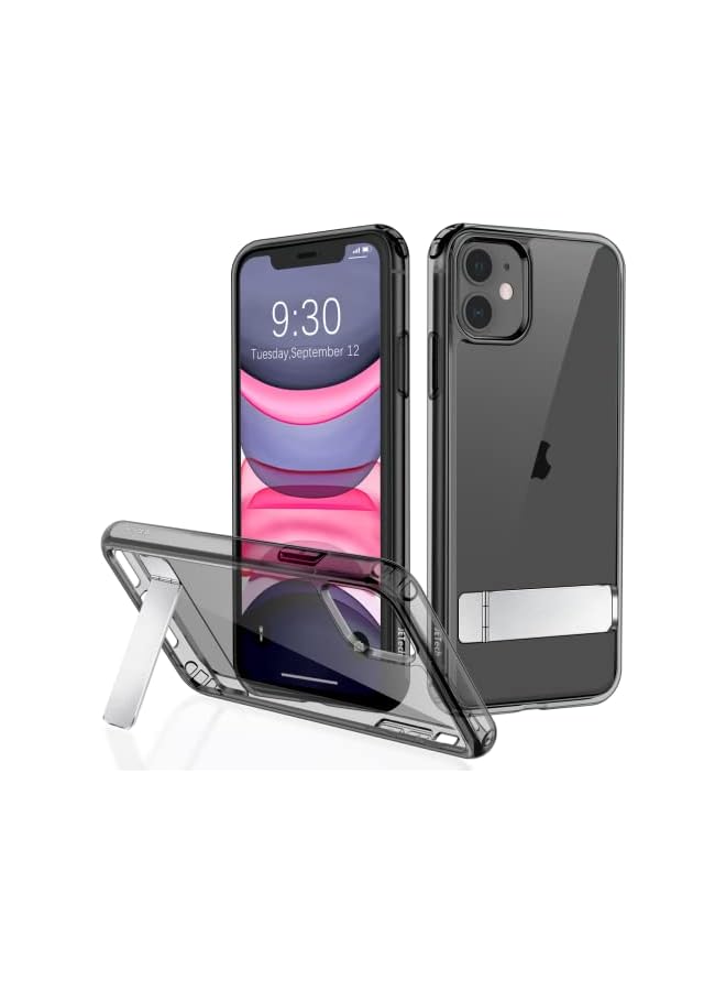 جي تيك حافظة JETech لهاتف iPhone 11 مقاس 6.1 بوصة مع حامل، تدعم الشحن اللاسلكي، غطاء هاتف نحيف مقاوم للصدمات، مسند معدني ثلاثي الاتجاهات (أسود) - Image 1