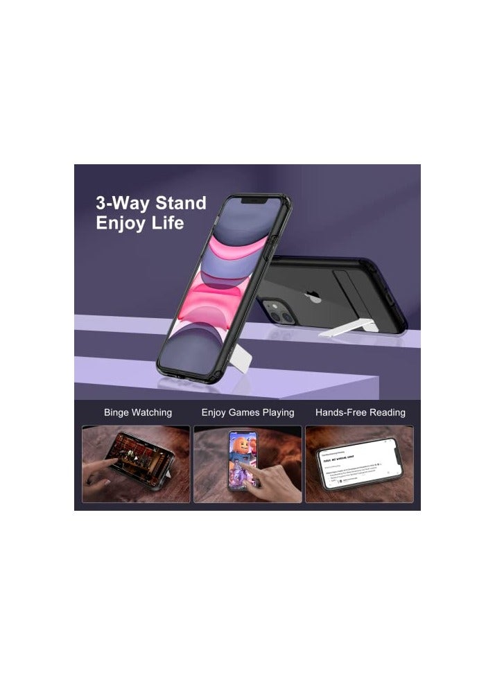 جي تيك حافظة JETech لهاتف iPhone 11 مقاس 6.1 بوصة مع حامل، تدعم الشحن اللاسلكي، غطاء هاتف نحيف مقاوم للصدمات، مسند معدني ثلاثي الاتجاهات (أسود) - Image 3