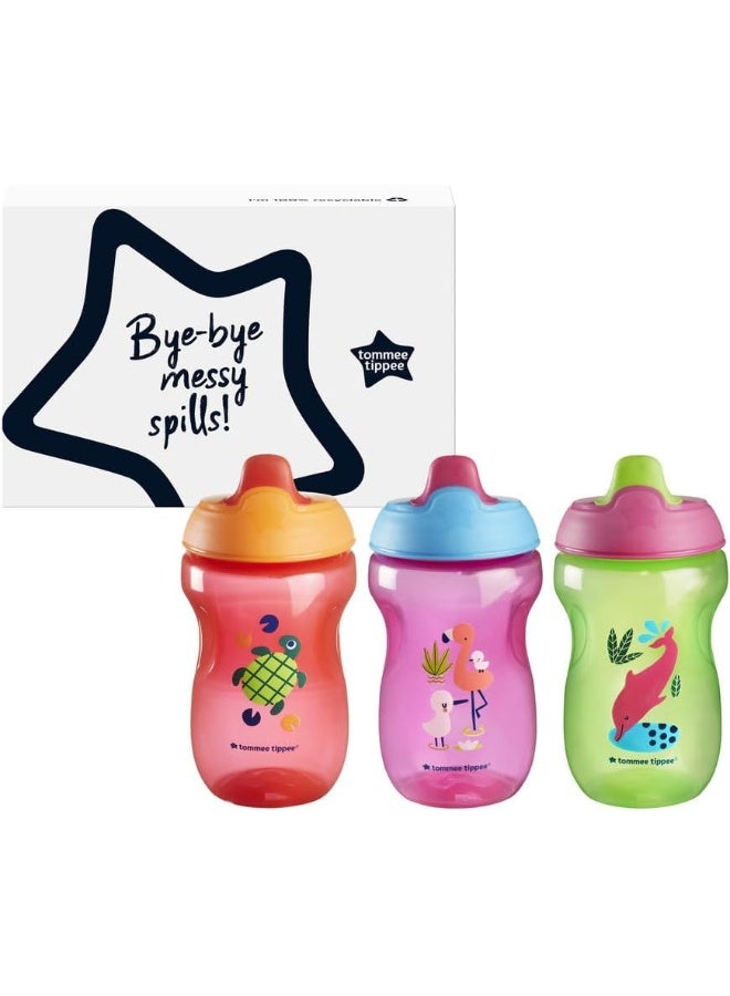 Tommee Tippee Sippee Cup, Water Bottle for Toddlers, 9 Months+, 10oz, Spill-Proof, Bite-Resistant Spout, BPA Free, Pack of 3, Red, Purple and Green - Image 2