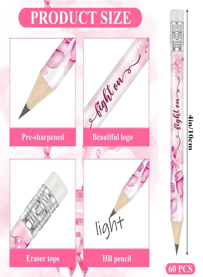 Tinlade 60 Pcs Breast Cancer Awareness Pencils with Erasers Wood Cased Pink Ribbon Pencils Bulk Breast Cancer Awareness Bulk Items for Women Gift Party Favors Office Supplies - Image 2