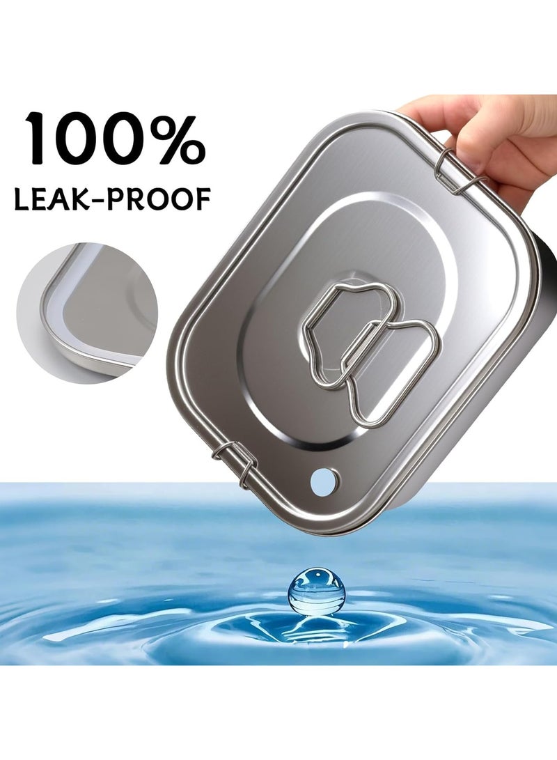 general Stainless steel bento box, with a leak-proof lid and three-compartment partition, 1800ml large bento box with tableware, double-layer metal food box, suitable for adults, children, offices, picnics, camping, and pre-meal preparation - Image 3