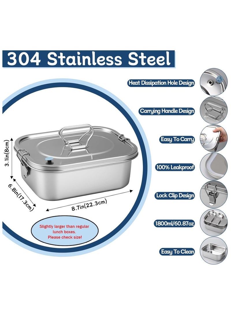 general Stainless steel bento box, with a leak-proof lid and three-compartment partition, 1800ml large bento box with tableware, double-layer metal food box, suitable for adults, children, offices, picnics, camping, and pre-meal preparation - Image 2