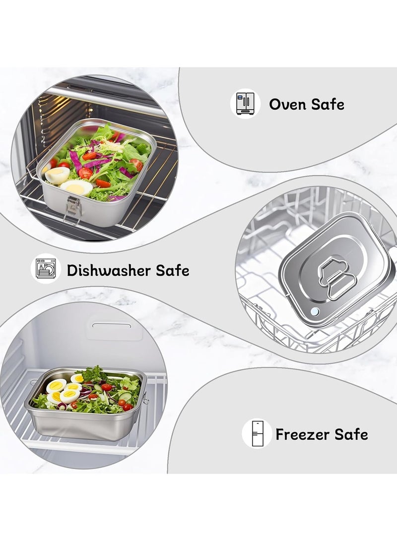 general Stainless steel bento box, with a leak-proof lid and three-compartment partition, 1800ml large bento box with tableware, double-layer metal food box, suitable for adults, children, offices, picnics, camping, and pre-meal preparation - Image 4