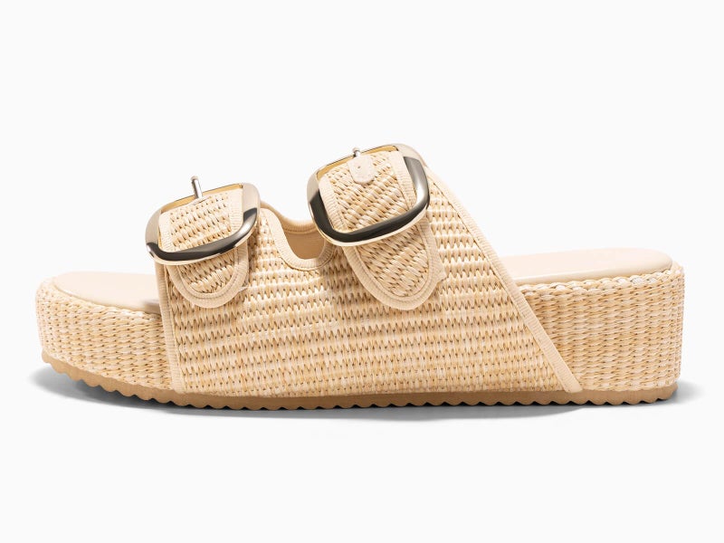 Coutgo Womens Platform Sandals Raffia Espadrilles Two Band Open Toe Slip On Slides Beach Vacation Shoes, Apricot, Size 10 - Image 5