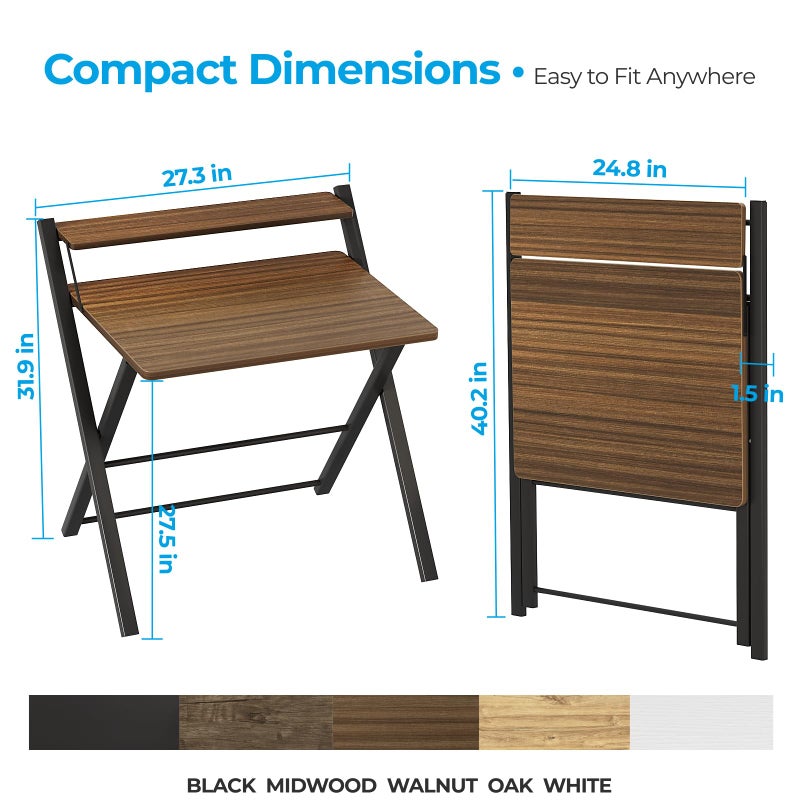 GreenForest No Assembly Folding Desk, 2-Tier Compact Computer Desk with Shelf, Space Saving Foldable Table for Home Office, Dorm or Apartment, Portable Collapsible Sturdy Laptop Desk, Espresso - Image 2