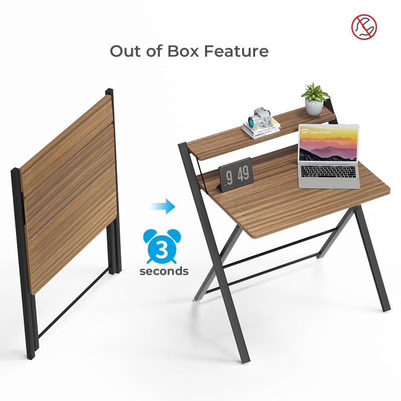 GreenForest No Assembly Folding Desk, 2-Tier Compact Computer Desk with Shelf, Space Saving Foldable Table for Home Office, Dorm or Apartment, Portable Collapsible Sturdy Laptop Desk, Espresso - Image 3