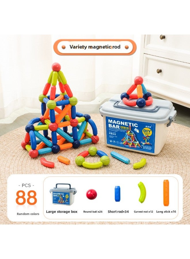 Early Childhood Education Magnetic Building Blocks Set Children's Educational Toys Versatile Shapes DIY Assembly Large Particle Magnets-Specifications:Variant Magnetic Bar (88-piece Set) OPP  - Image 1