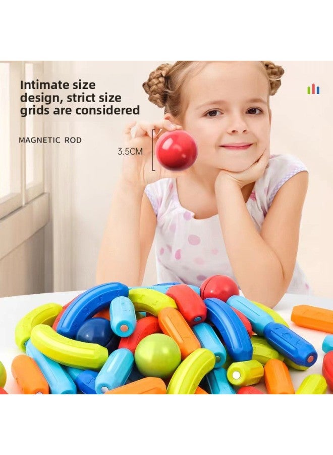 Early Childhood Education Magnetic Building Blocks Set Children's Educational Toys Versatile Shapes DIY Assembly Large Particle Magnets-Specifications:Variant Magnetic Bar (88-piece Set) OPP  - Image 2