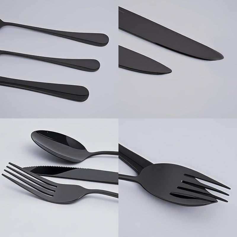 16pcs Black Stainless Steel Cutlery Set Includes Knives Forks Spoons Coffee Spoons Mirror Polish Durable Dishwasher Safe - Image 4