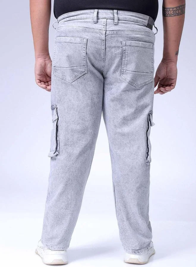 Take Two Grey Plus Size Men Relaxed Fit Cargo Jeans By HardSoda for Men | Best Price UAE