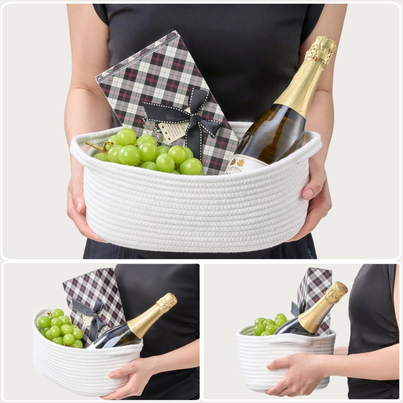 Kodomoore Small Woven Easter Basket with Gift Bag and Ribbon â€“ Empty Burr Basket for Gifts, Baby Shower, & Birthdays â€“ Decorative Rope Storage Organizer for Shelves, 12"x8"x5", White - Image 5