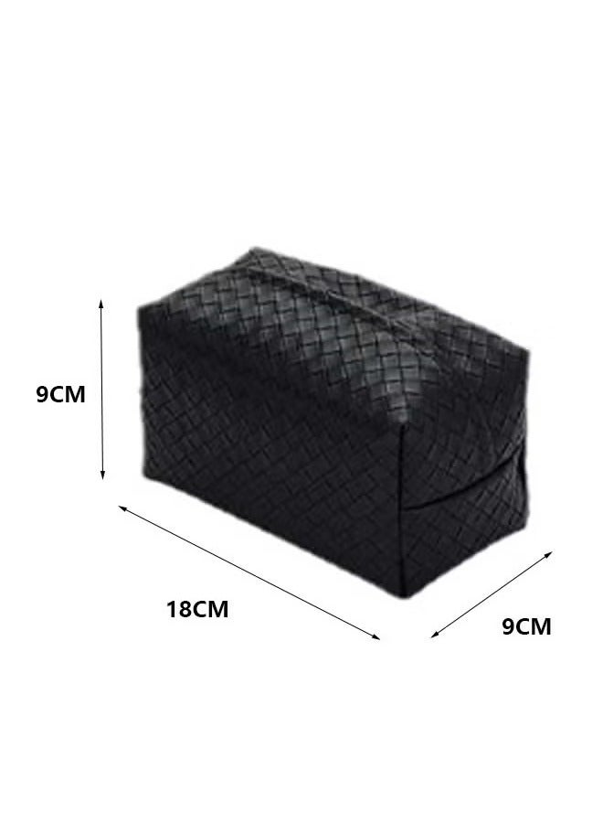Tissue Box, Cover Rectangle Cube, Faux Pu Leather Woven Facial Box ,Covers Holder Tray Organizer for House Tabletop Office Car Bathroom Decorative(BLACK)  - Image 2
