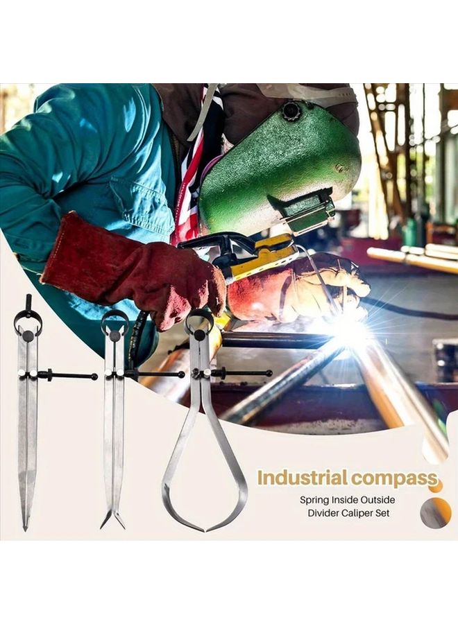 3 Pcs 8 Inch Spring Caliper Set Internal Measuring Type With Flat Legs Carbon Steel Machinist Tool For Precision Measurement - Image 2