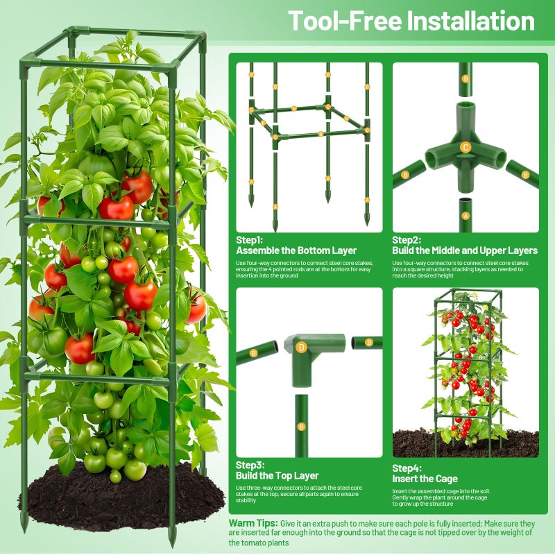 Legigo 4 Pack Square Tomato Cages for Garden- Up to 45 Inch Tomato Trellis Plant Cages Support, Tomato Stakes and Supports Cage for Climbing Vegetables Raised Garden Bed Cucumbers Peppers Flowers - Image 5
