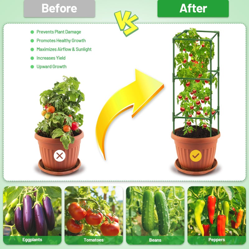 Legigo 4 Pack Square Tomato Cages for Garden- Up to 45 Inch Tomato Trellis Plant Cages Support, Tomato Stakes and Supports Cage for Climbing Vegetables Raised Garden Bed Cucumbers Peppers Flowers - Image 3
