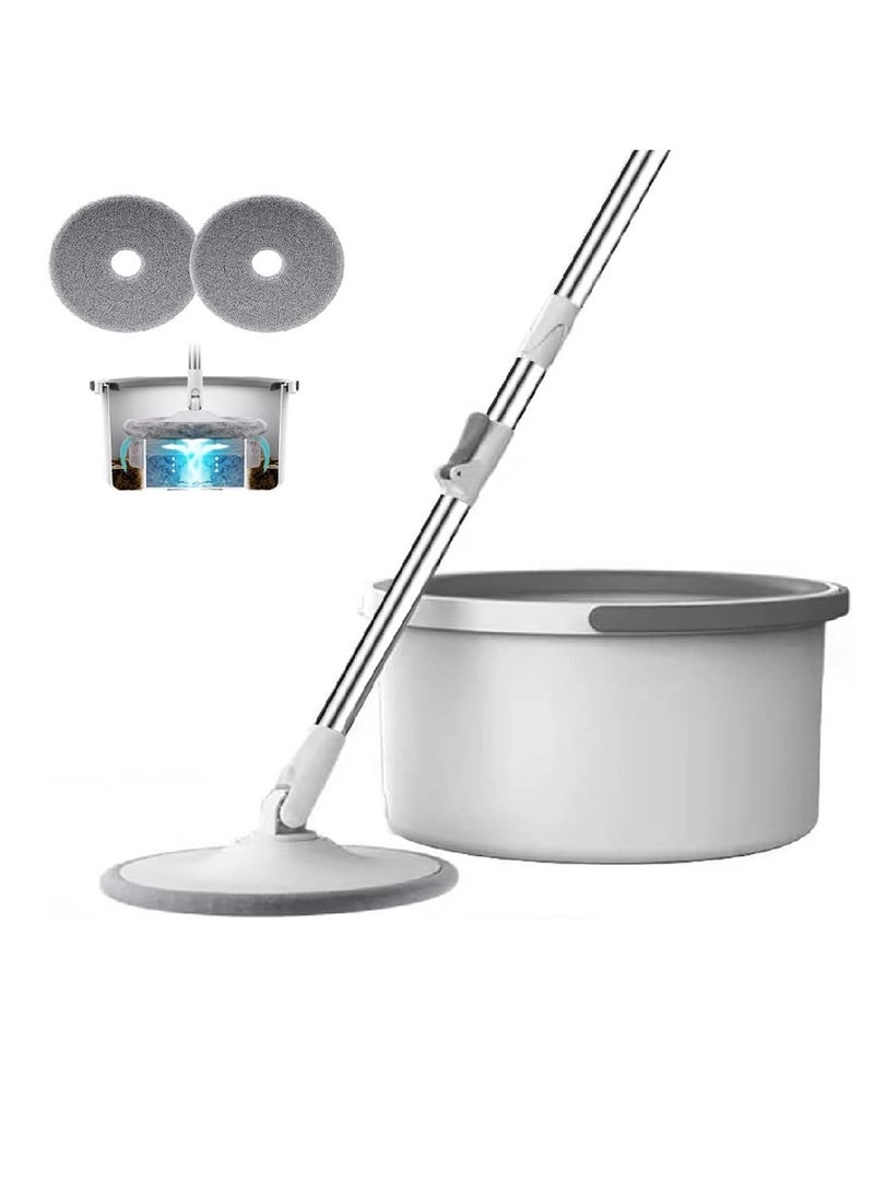 ممسحة ودلو دوارة 360 درجة، مجموعة ممسحة مسطحة ذاتية الفصل مع 2 وسادات من الألياف الدقيقة ومقبض قابل للتمديد، مثالية لتنظيف جميع أنواع الأرضيات - Image 1