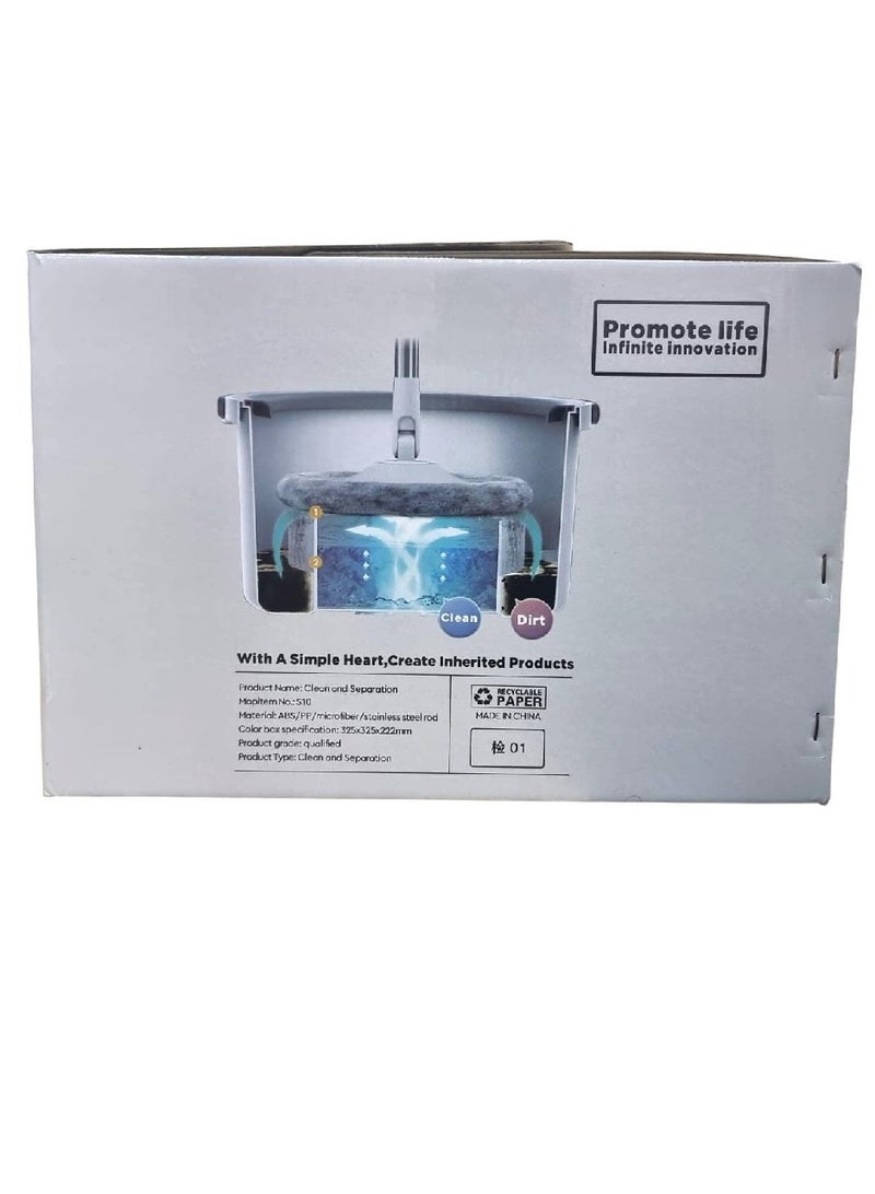 ممسحة ودلو دوارة 360 درجة، مجموعة ممسحة مسطحة ذاتية الفصل مع 2 وسادات من الألياف الدقيقة ومقبض قابل للتمديد، مثالية لتنظيف جميع أنواع الأرضيات - Image 3