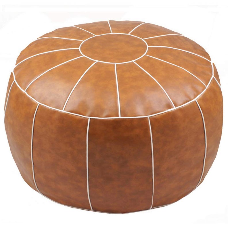 zefen zefen Decorative Pouf Foot Stool Round Unstuffed Leather Ottoman Cushion Storage seat or for Resting Your Feet on Floor Chair Foot Living Room Bedroom Kids Room and Wedding Brown 