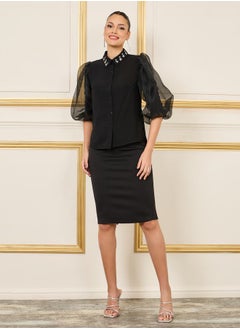 Organza Sleeves Embellished Collar Shirt and Pencil Midi Skirt Set - pzsku/Z8BF9DC36941EBADAB1D0Z/45/_/1711709454/0adc07a0-122d-49c2-af49-dd861d15abe9