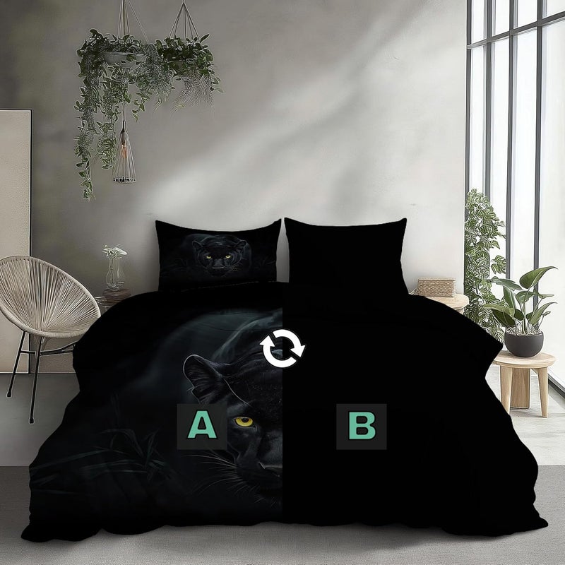 Twin 68 X 90In Bedding Set - Wildlife Comforter Black Panther Bedding Bedspread Coverlet Set, 2 Pieces Soft Reversible Lightweight Microfiber Duvet Cover and 1 Pillow Shams - Image 5
