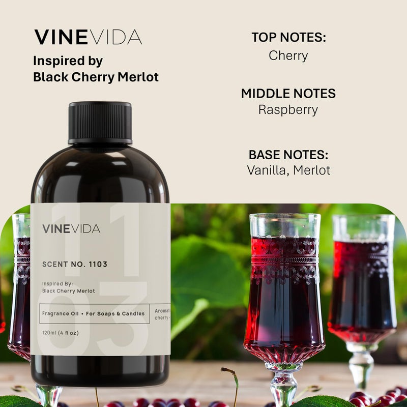 VINEVIDA; Black Cherry Merlot Fragrance Oil for Candle Making & Soap Making, Perfume Oils, Soy Wax Scents, Bath Bombs, Kitchen, Lotion Car Freshies, Diffuser, Room Spray, Laundry 4 Fl Oz (Pack of 1) - Image 2