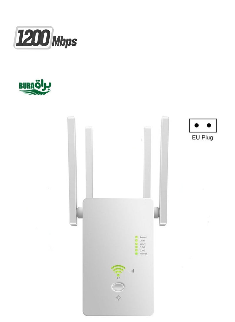BURAQ U6 5Ghz Wireless WiFi Repeater 1200Mbps Router Wifi Booster 2.4G Long Range Extender(EU Plug)  - Image 1